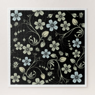 Classic seamless flowers pattern, black background jigsaw puzzle