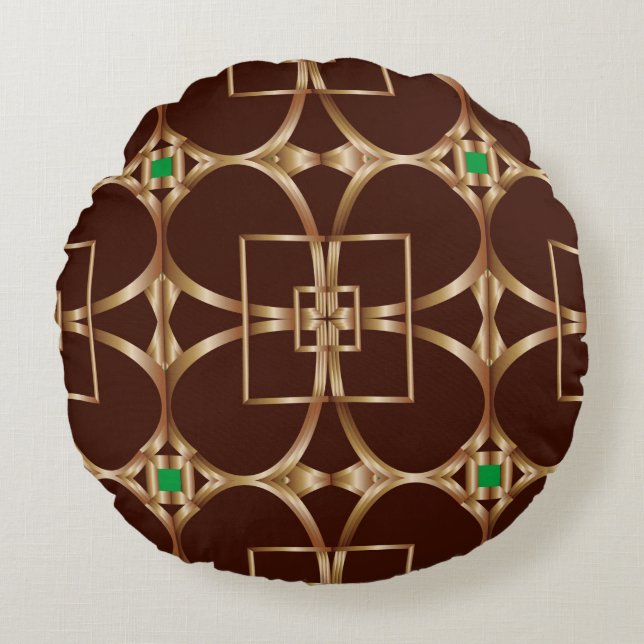 Classic seamless geometric pattern on a brown back round pillow (Front)