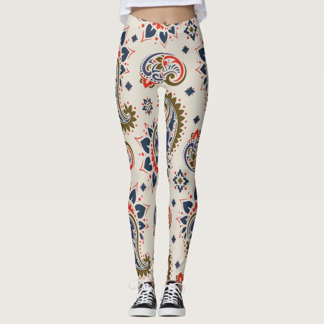 Classic seamless paisley pattern design. leggings (Front)