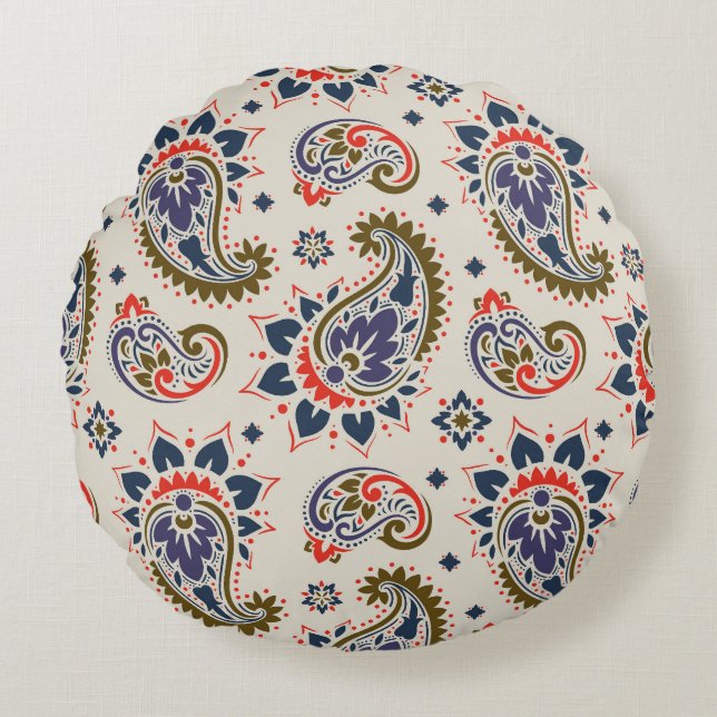 Classic seamless paisley pattern design. round pillow (Front)