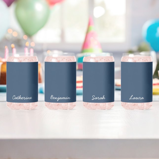 Classic Serious Blue Minimalist Name Can Glass  (Insitu (Birthday))