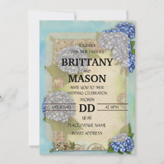 Classic Shabby Chic Style Vintage Blue Hydrangea Invitation