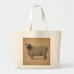 Classic Sheep Art Illustration Antique Farm Animal Large Tote Bag