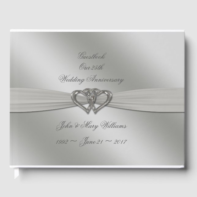 Classic Silver 25th Wedding Anniversary Guestbook (Front)