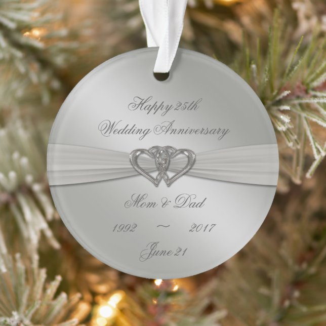 Classic Silver 25th Wedding Anniversary Ornament (Tree)