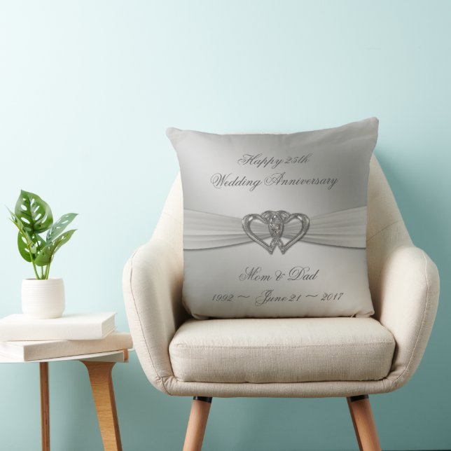 Classic Silver 25th Wedding Anniversary Throw Pill Pillow (Chair)