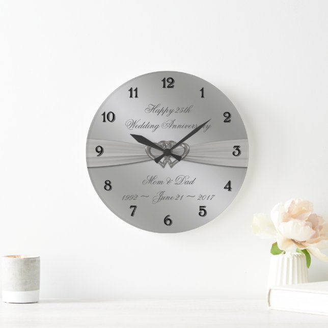 Classic Silver 25th Wedding Anniversary Wall Clock (Home)