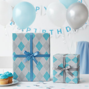 Classic Silver and Blue Argyle Diamonds Wrapping Paper