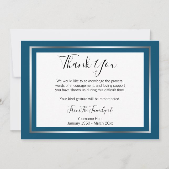 Classic Silver Border Funeral Thank You Card (Front)