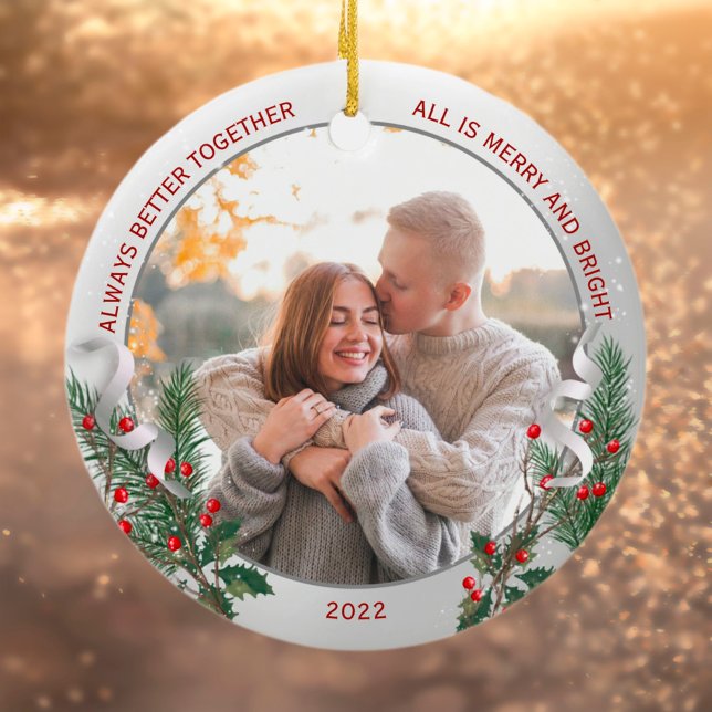 Classic Silver Frame Photo 1st Christmas Together  Ceramic Ornament (Creator Uploaded)