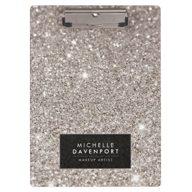 Classic Silver Glitter Personalized Clipboard (Front)