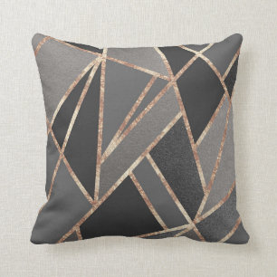 Classic Silver Gray Charcoal Rose Gold Geo #1 Throw Pillow
