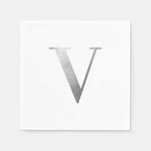 Classic Silver Grey Foil Monogram V Napkin