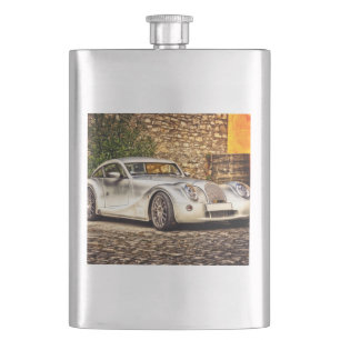 Classic Silver Sports Car Hip Flask