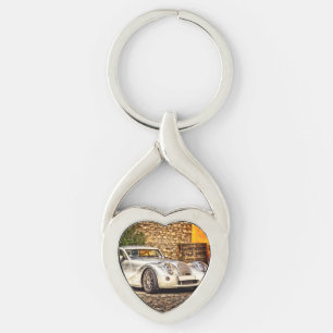 Classic Silver Sports Car Keychain
