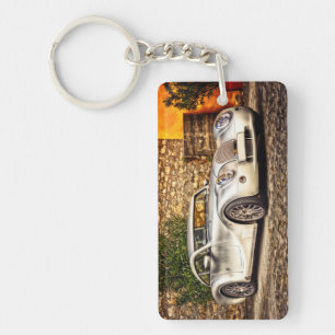 Classic Silver Sports Car Keychain