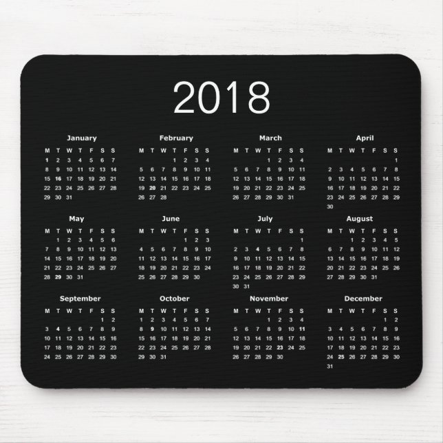 Classic Simple Black And White 2018 Calendar Mouse Pad (Front)