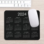 Classic Simple Black And White 2024 Calendar Mouse Pad<br><div class="desc">A simple classic 2024 calendar mouse pad with white lettering on a black background. You can even add more text or images,  customize background colour.</div>