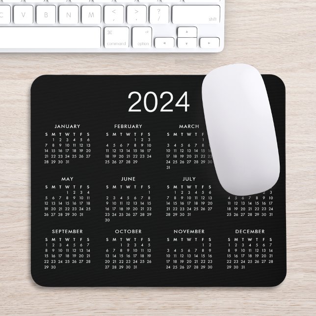 Classic Simple Black And White 2024 Calendar Mouse Pad (Creator Uploaded)