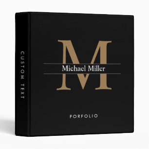 Classic Simple Black Gold Monogram Binder