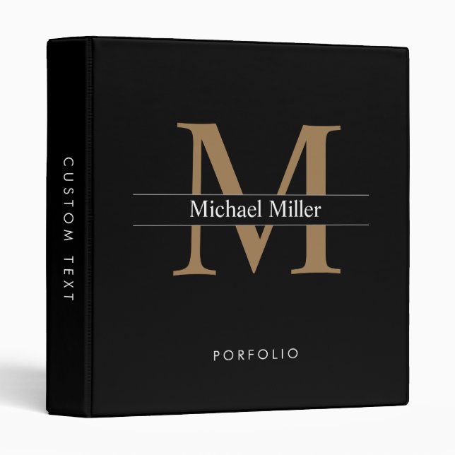 Classic Simple Black Gold Monogram Binder (Front/Spine)