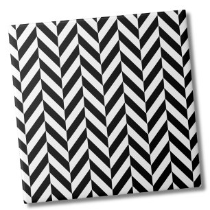 Classic Simple Black White Herringbone Pattern Tile
