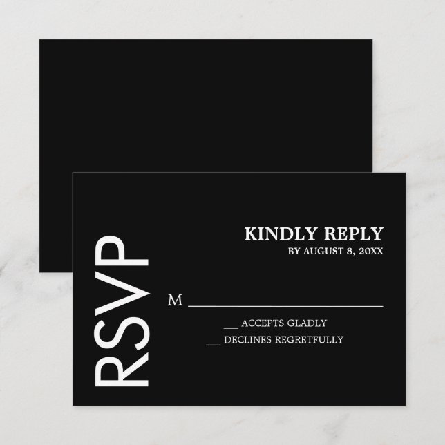 Classic Simple Black White Wedding RSVP Card (Front/Back)