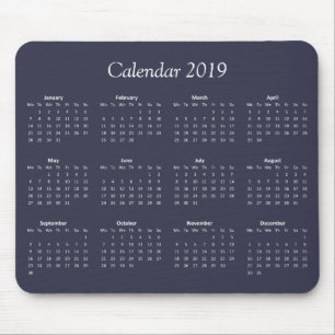 Classic Simple Blue And White 2019 Calendar Mouse Pad