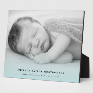 Classic Simple Blue Gradient New Baby Photo Easel Plaque