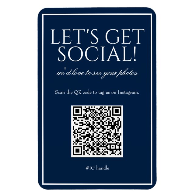 Classic Simple Blue QR Code Social Media Magnet (Vertical)