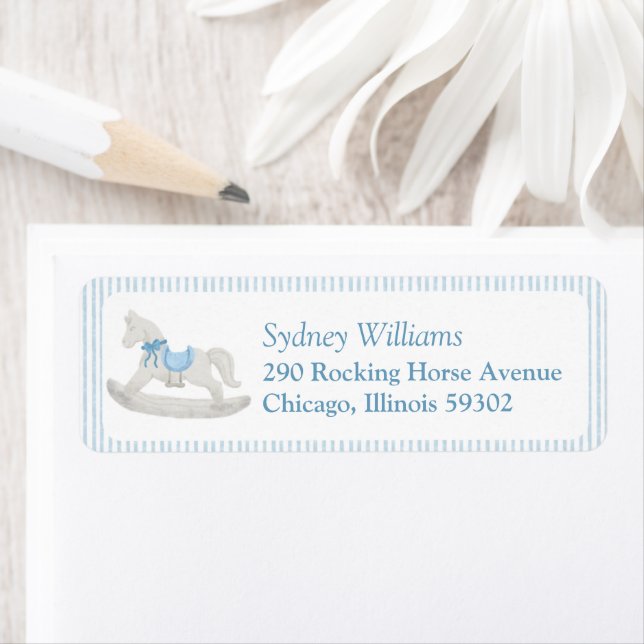 Classic Simple Blue Rocking Horse Boy Baby Shower (Insitu)
