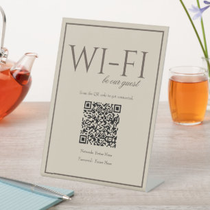 Classic Simple Brown Wi-Fi QR Code Table Sign