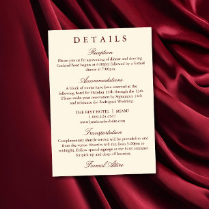 Classic Simple Burgundy Ivory Wedding Details Card