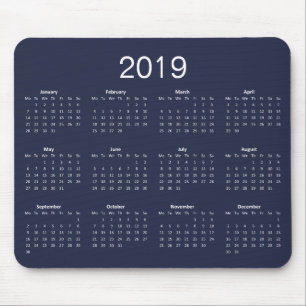 Classic Simple Custom Colour 2019 Calendar Mouse Pad