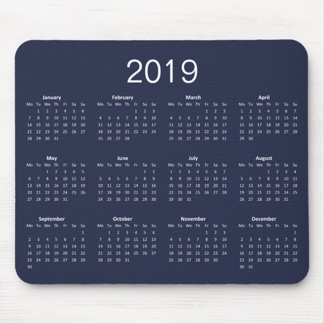 Classic Simple Custom Colour 2019 Calendar Mouse Pad (Front)