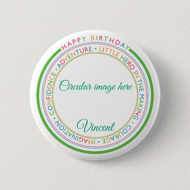 Classic Simple Custom Photo Happy Birthday  2 Inch Round Button (Front)