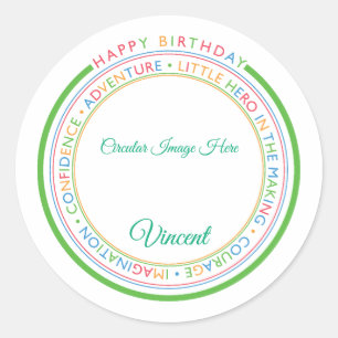 Classic Simple Custom Photo Happy Birthday  Round Sticker