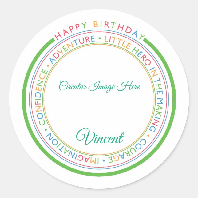 Classic Simple Custom Photo Happy Birthday  Round Sticker (Front)