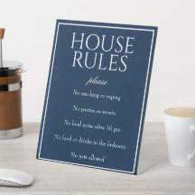 Classic Simple Dark Blue House Rules Table Sign