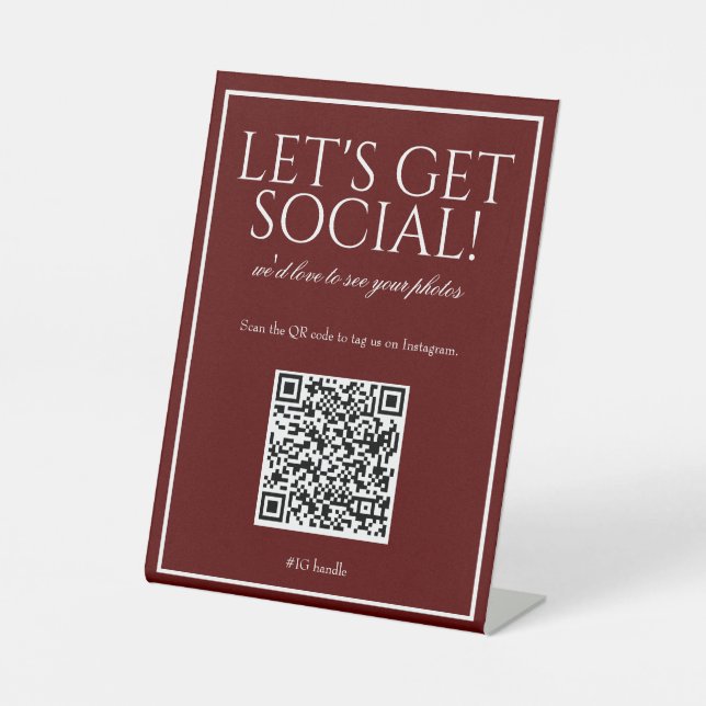 Classic Simple Deep Red QR Code Social Media Sign (Front)