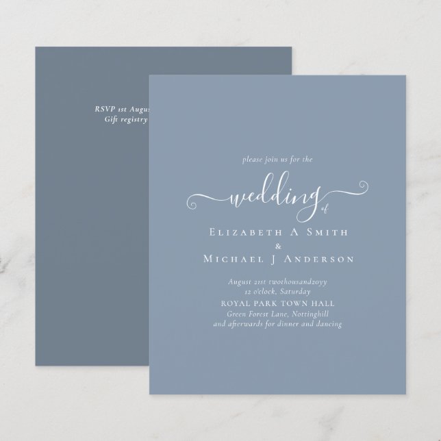 Classic Simple DUSTY BLUE Wedding Budget (Front/Back)
