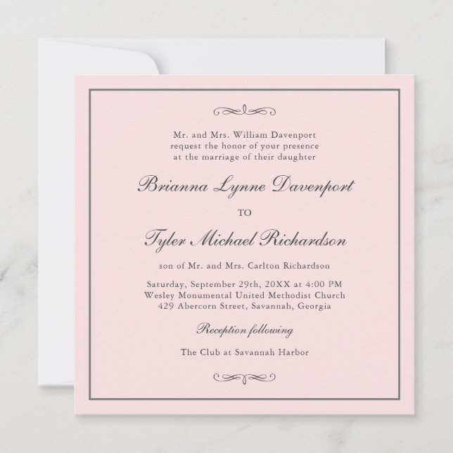 Classic Simple Elegance Blush Pink Square Wedding Invitation (Front)