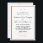 Classic Simple Elegance Burnt Orange Wedding Invitation<br><div class="desc">A tasteful wedding invitation with classic simplicity, this design features a thin burnt orange lined border surrounding your text and embellished with calligraphy flourishes. You can add, remove or adjust the placement of the text to suit your needs. The ever popular white background adds to the clean simplicity of this...</div>