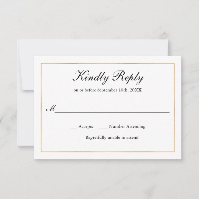 Classic Simple Elegance Gold Border RSVP (Front)