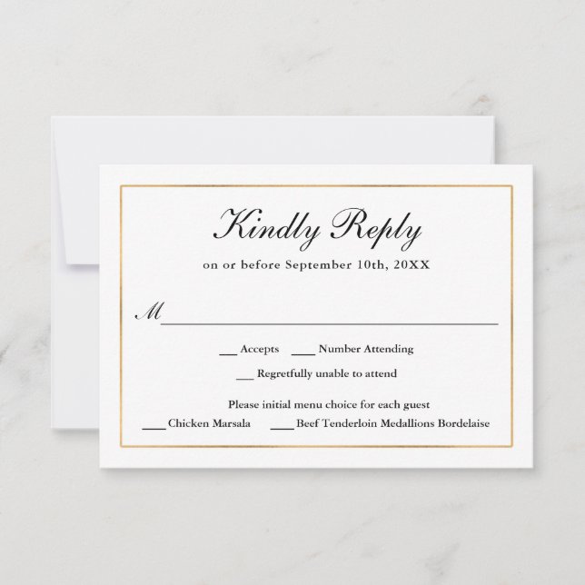 Classic Simple Elegance Gold RSVP avec choix de me (Devant)