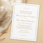 Classic Simple Elegance Gold Text Wedding Invitation<br><div class="desc">A tasteful wedding invitation with classic simplicity, this design features a thin golden lined border surrounding gold text and embellished with calligraphy flourishes. You can add, remove or adjust the placement of the text to suit your needs. The ever popular white background adds to the clean simplicity of this design....</div>