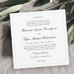 Classic Simple Elegance Square Wedding Invitation<br><div class="desc">A tasteful wedding invitation with classic simplicity, this square shaped wedding invitation design features a thin silver lined border surrounding your text and embellished with calligraphy flourishes. You can add, remove or adjust the placement of the text to suit your needs. The ever popular white background adds to the clean...</div>
