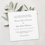 Classic Simple Elegance Square Wedding Invitation<br><div class="desc">A tasteful wedding invitation with classic simplicity, this square shaped wedding invitation design features a thin silver lined border surrounding your text and embellished with elegant script. You can add, remove or adjust the placement of the text to suit your needs. The ever popular white background adds to the clean...</div>