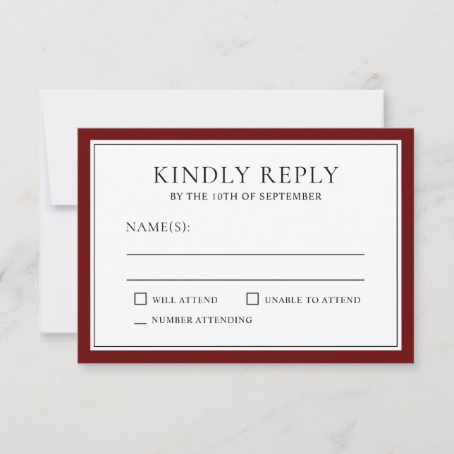 Classic Simple Elegant RSVP with Burgundy Edging (Front)