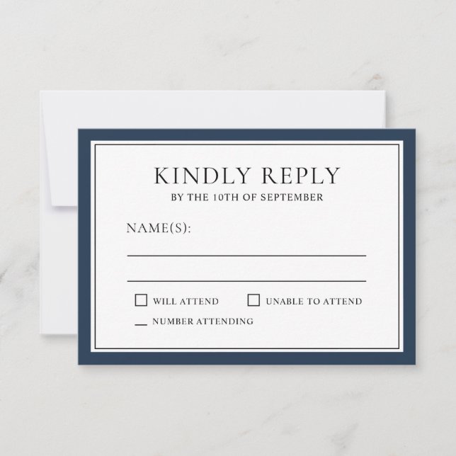 Classic Simple Elegant RSVP with Navy Edging (Front)